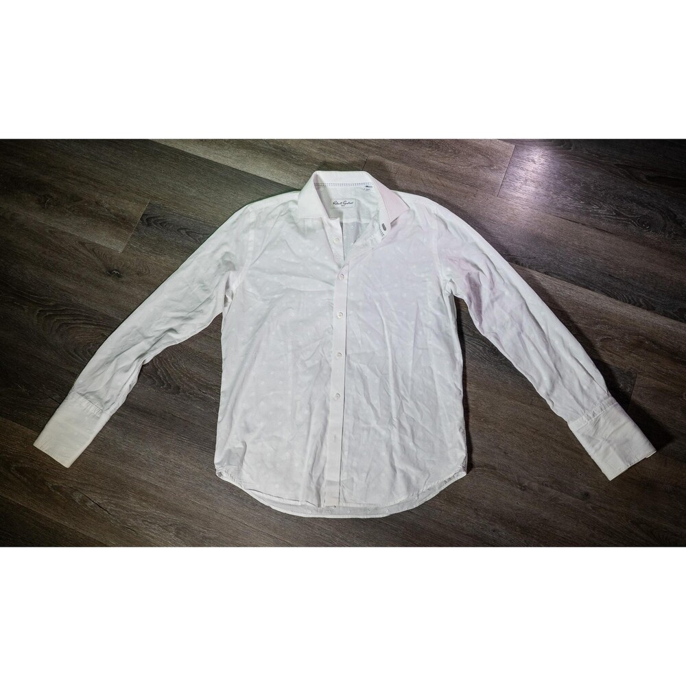 Robert Graham Shirt Mens Medium White Polka Dot Long Sleeve Dress Slim Button Up